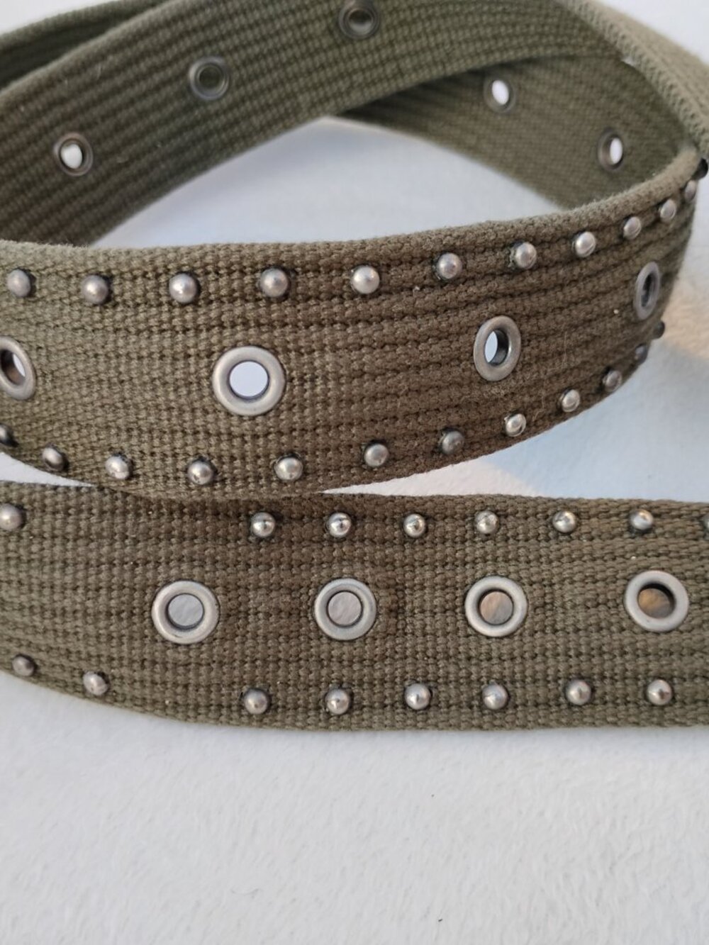 2 Lot Women's S Belts Olive Drab Studded & Bone Faux Turquoise Belt accessory - Picture 11 of 16